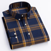 Men's Casual Long Sleeve Plaid Shirt with Button Down Front