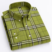 Men's Casual Long Sleeve Plaid Shirt with Button Down Front