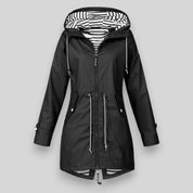 Women's Waterproof Rain Jacket with Drawcord Waist and Hooded Zip