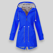 Women's Waterproof Rain Jacket with Drawcord Waist and Hooded Zip