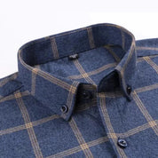 Men's Long Sleeve Checkered Shirt with Button Down Collar