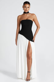 Women's Strapless Maxi Dress with High Slit and Asymmetric Waist
