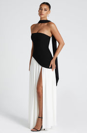 Women's Strapless Maxi Dress with High Slit and Asymmetric Waist