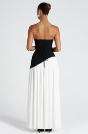 Women's Strapless Maxi Dress with High Slit and Asymmetric Waist