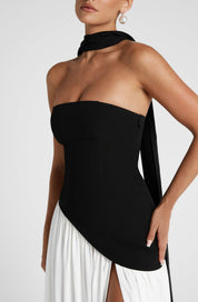 Women's Strapless Maxi Dress with High Slit and Asymmetric Waist