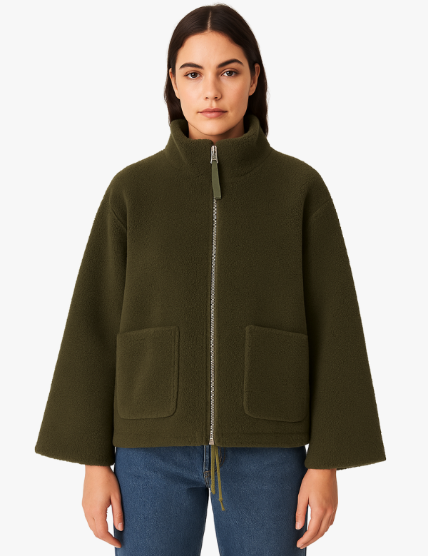 Women's Oversized Zip-Up Winter Jacket with High Collar Design