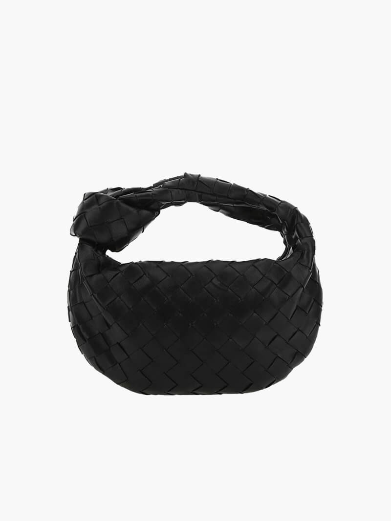Women’s Woven Handbag With Knotted Handle And Curved Shape