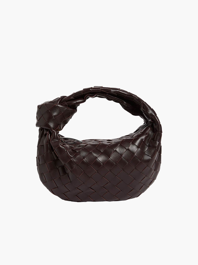 Women’s Woven Handbag With Knotted Handle And Curved Shape
