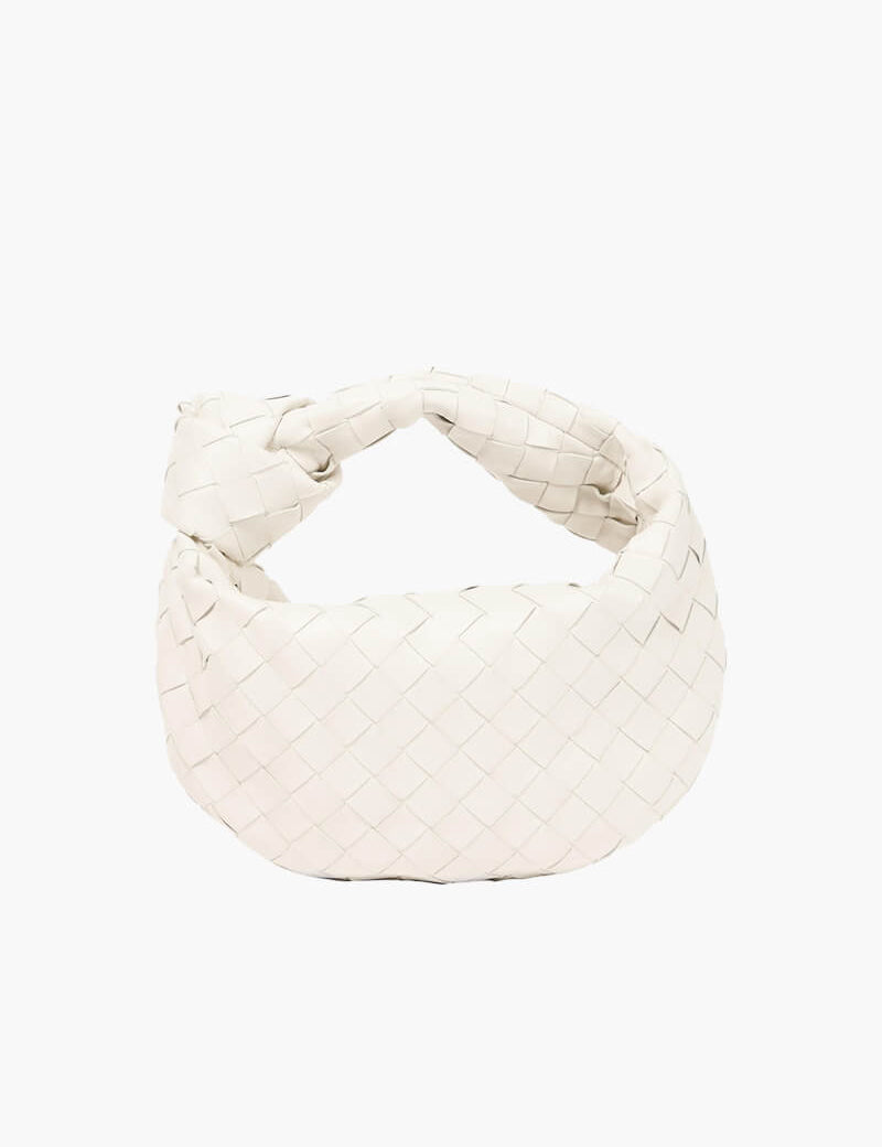 Women’s Woven Handbag With Knotted Handle And Curved Shape