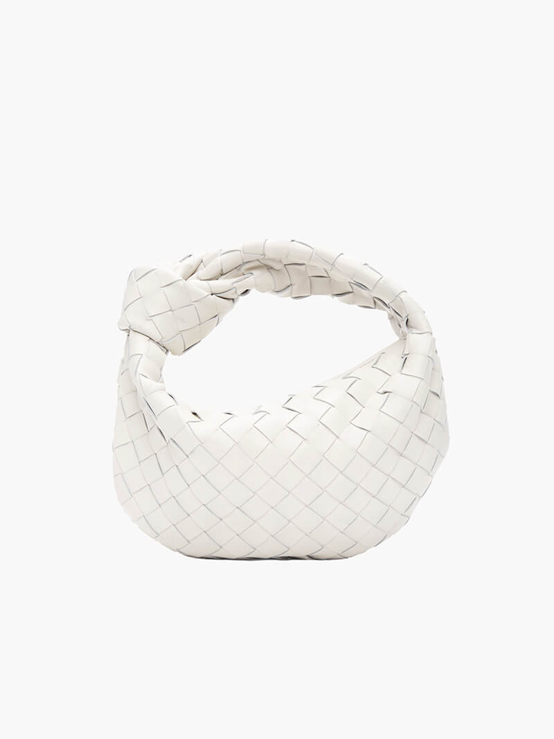 Women’s Woven Handbag With Knotted Handle And Curved Shape