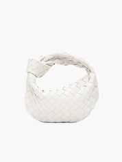Women’s Woven Handbag With Knotted Handle And Curved Shape