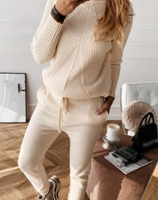 Women's Ribbed Knit 2-Piece Tracksuit with Joggers and Pullover
